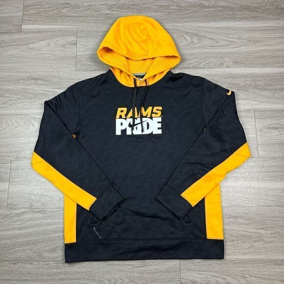 Los Angeles Rams Sweatshirt Mens Large Black Yellow Nike NFL Football Hoodie - Picture 1 of 16